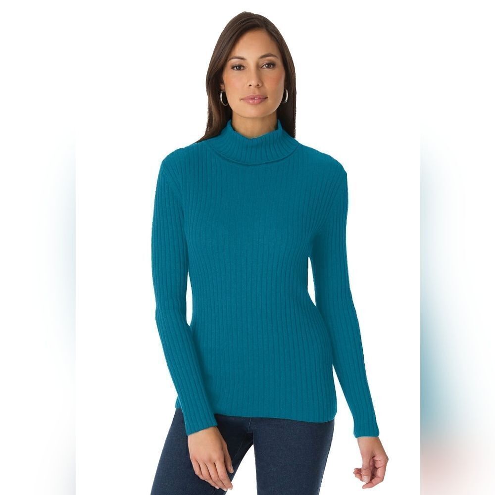 NWOT JESSICA LONDON Women's Blue Ribbed Turtleneck Sweater Size 22/24